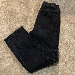 American Eagle Outfitters Black Comfort Stretch Wide Leg Low Rise Cargo Jeans